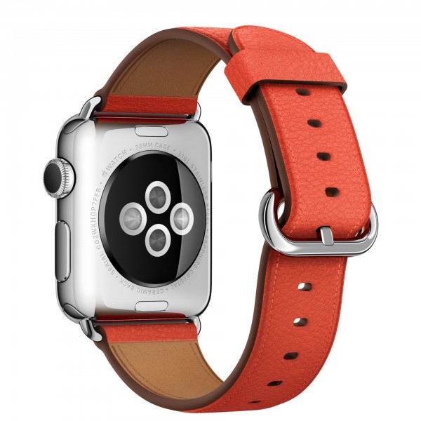 Apple Watch (38 mm) Paslanmaz Çelik Kasa ve Klasik Tokalı Kırmızı Kayış Akıllı Saat