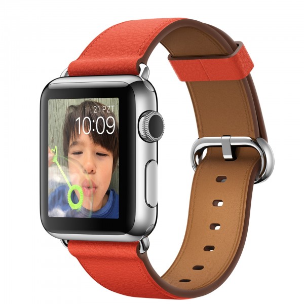Apple Watch (38 mm) Paslanmaz Çelik Kasa ve Klasik Tokalı Kırmızı Kayış Akıllı Saat