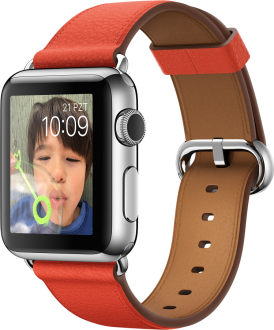 Apple Watch (38 mm) Paslanmaz Çelik Kasa ve Klasik Tokalı Kırmızı Kayış Akıllı Saat
