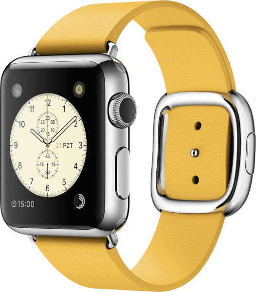 Apple Watch (38 mm) Paslanmaz Çelik Kasa ve Modern Tokalı Marigold Kayış Akıllı Saat