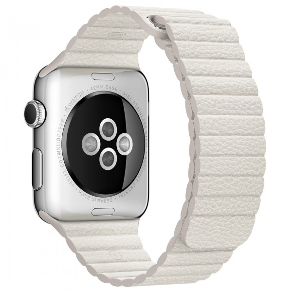 Apple Watch (42 mm) Paslanmaz Çelik Kasa ve Beyaz Deri Loop Akıllı Saat