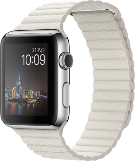 Apple Watch (42 mm) Paslanmaz Çelik Kasa ve Beyaz Deri Loop Akıllı Saat