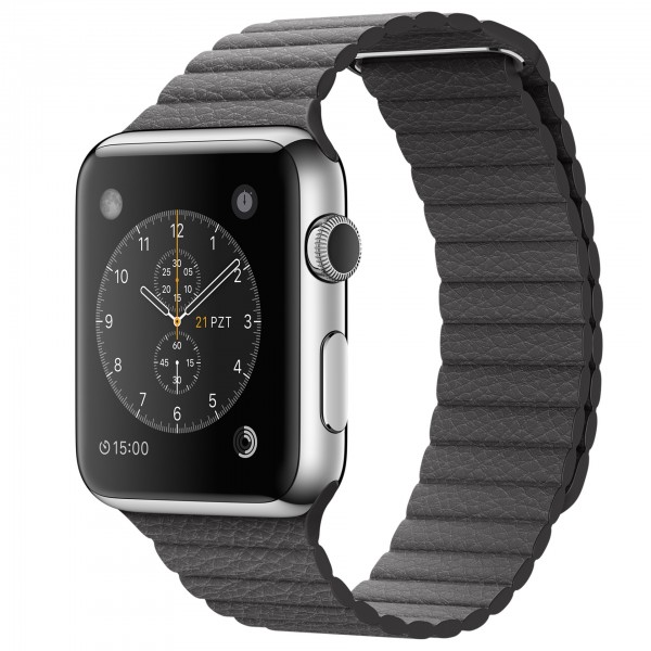 Apple Watch (42 mm) Paslanmaz Çelik Kasa ve Fırtına Grisi Deri Loop Akıllı Saat