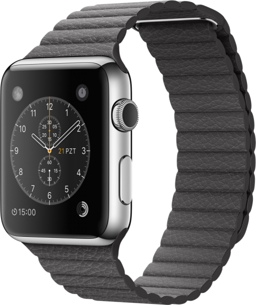 Apple Watch (42 mm) Paslanmaz Çelik Kasa ve Fırtına Grisi Deri Loop Akıllı Saat