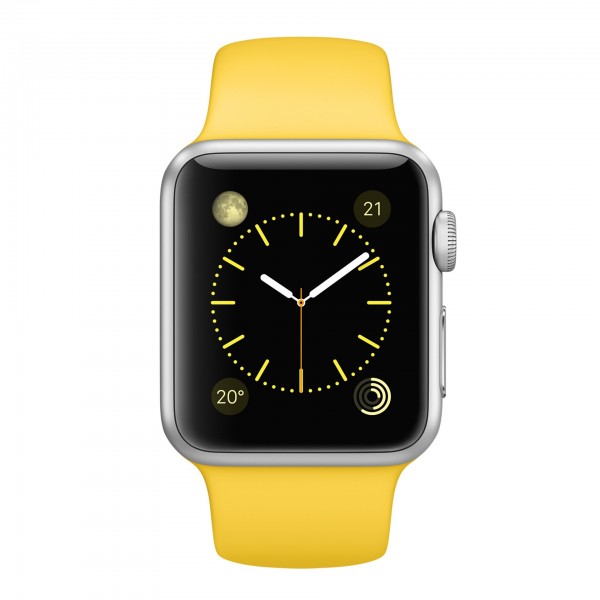 Apple Watch Sport (38 mm) Gümüş Rengi Alüminyum Kasa ve Sarı Spor Kordon Akıllı Saat