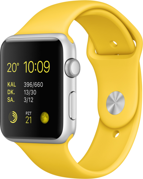 Apple Watch Sport (42 mm) Gümüş Rengi Alüminyum Kasa ve Sarı Spor Kordon Akıllı Saat