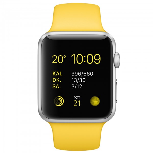 Apple Watch Sport (42 mm) Gümüş Rengi Alüminyum Kasa ve Sarı Spor Kordon Akıllı Saat
