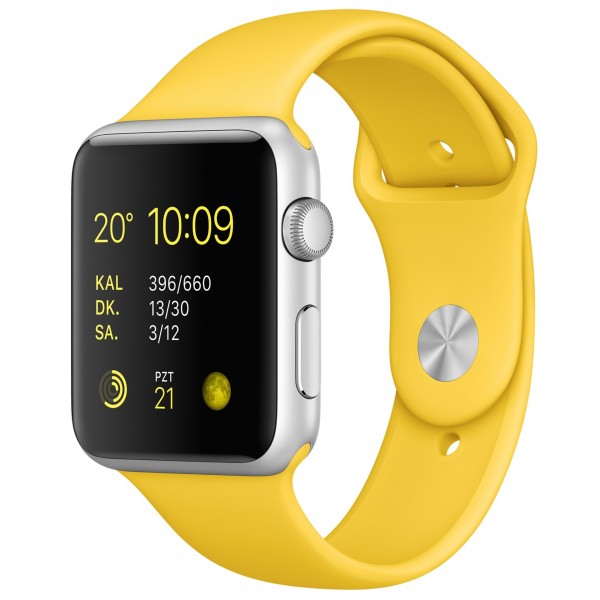 Apple Watch Sport (42 mm) Gümüş Rengi Alüminyum Kasa ve Sarı Spor Kordon Akıllı Saat
