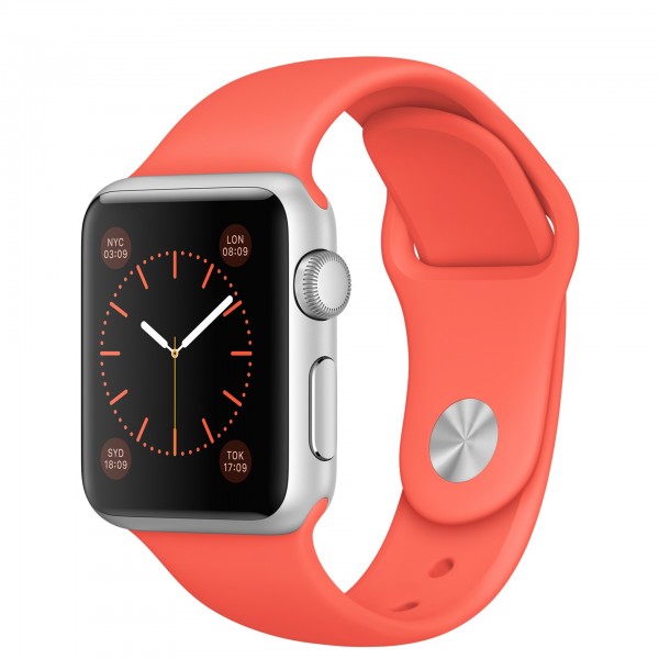 Apple Watch Sport (38 mm) Gümüş Rengi Alüminyum Kasa ve Kayısı Rengi Spor Kordon Akıllı Saat