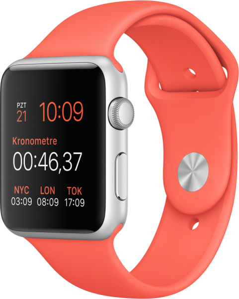 Apple Watch Sport (42 mm) Gümüş Rengi Alüminyum Kasa ve Kayısı Rengi Spor Kordon Akıllı Saat