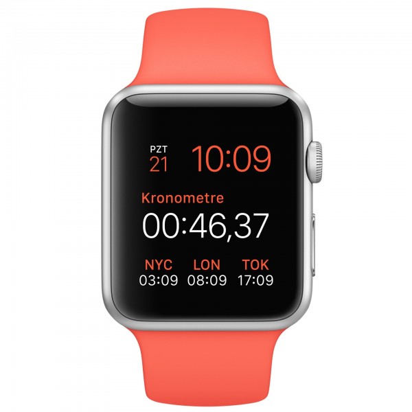 Apple Watch Sport (42 mm) Gümüş Rengi Alüminyum Kasa ve Kayısı Rengi Spor Kordon Akıllı Saat