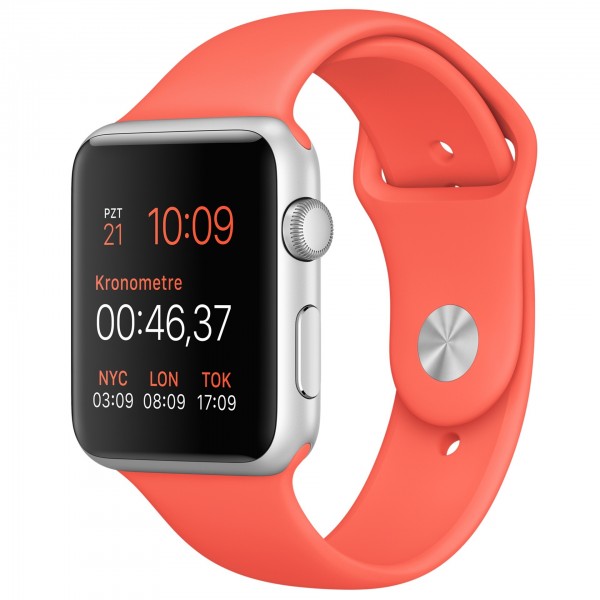 Apple Watch Sport (42 mm) Gümüş Rengi Alüminyum Kasa ve Kayısı Rengi Spor Kordon Akıllı Saat