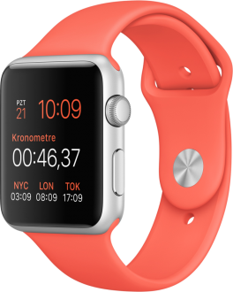 Apple Watch Sport (42 mm) Gümüş Rengi Alüminyum Kasa ve Kayısı Rengi Spor Kordon Akıllı Saat