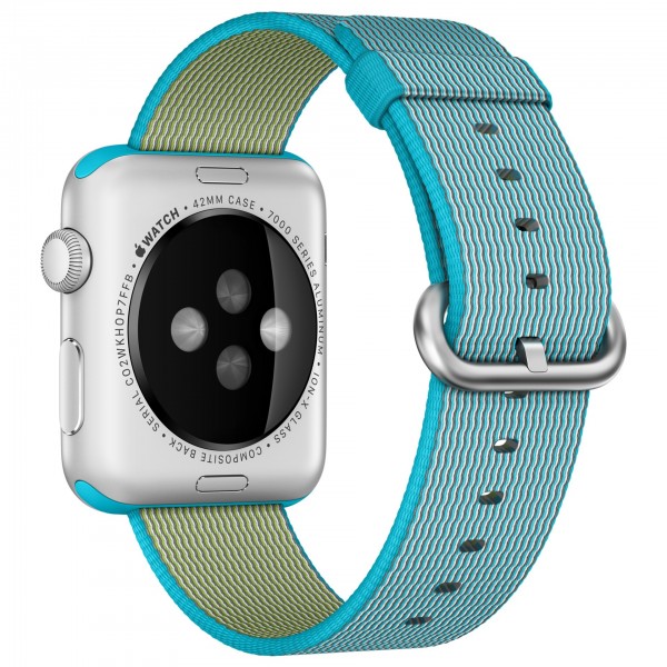Apple Watch Sport (42 mm) Gümüş Rengi Alüminyum Kasa ve Naylon Örme Tropik Mavi Kordon Akıllı Saat
