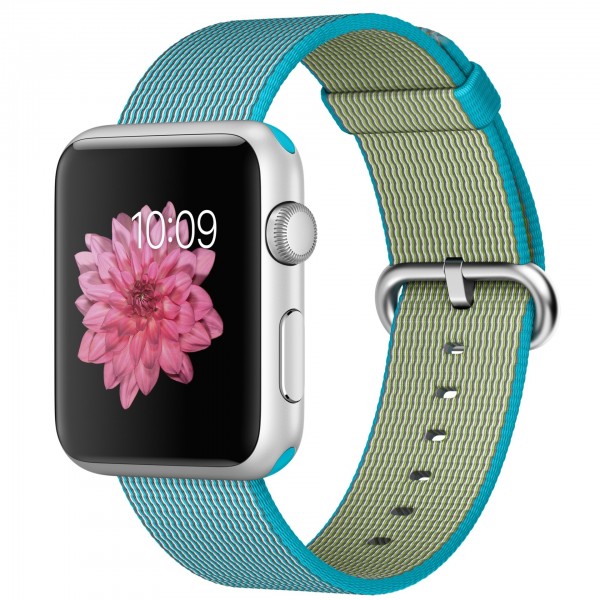 Apple Watch Sport (42 mm) Gümüş Rengi Alüminyum Kasa ve Naylon Örme Tropik Mavi Kordon Akıllı Saat