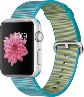 Apple Watch Sport (42 mm) Gümüş Rengi Alüminyum Kasa ve Naylon Örme Tropik Mavi Kordon Akıllı Saat