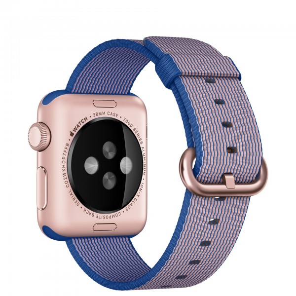 Apple Watch Sport (38 mm) Roze Altın Rengi Alüminyum Kasa ve Naylon Örme Kraliyet Mavisi Kordon Akıllı Saat