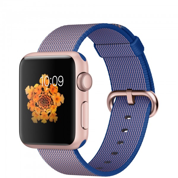 Apple Watch Sport (38 mm) Roze Altın Rengi Alüminyum Kasa ve Naylon Örme Kraliyet Mavisi Kordon Akıllı Saat