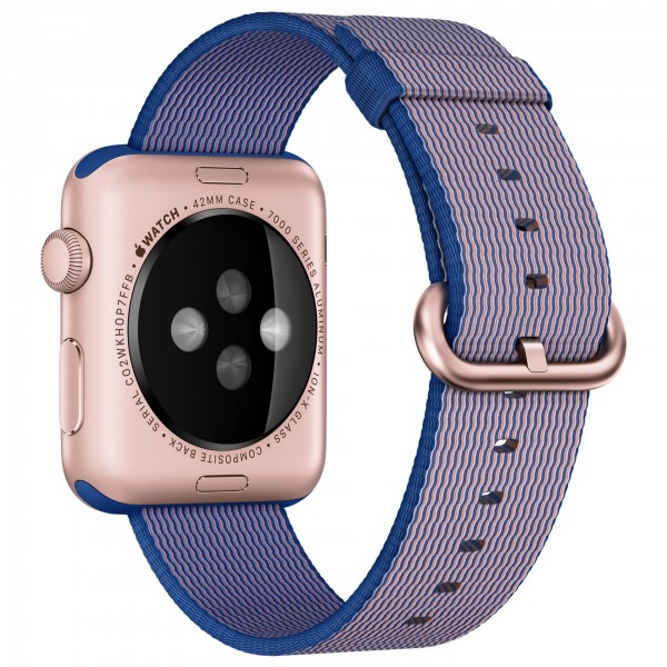 Apple Watch Sport (42 mm) Roze Altın Rengi Alüminyum Kasa ve Naylon Örme Kraliyet Mavisi Kordon Akıllı Saat