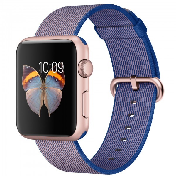 Apple Watch Sport (42 mm) Roze Altın Rengi Alüminyum Kasa ve Naylon Örme Kraliyet Mavisi Kordon Akıllı Saat
