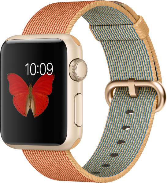 Apple Watch Sport (38 mm) Altın Rengi Alüminyum Kasa ve Naylon Örme Altın/Kırmızı Kordon Akıllı Saat