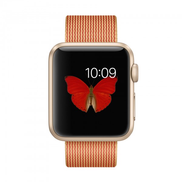 Apple Watch Sport (38 mm) Altın Rengi Alüminyum Kasa ve Naylon Örme Altın/Kırmızı Kordon Akıllı Saat