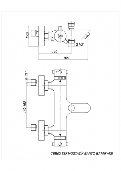GPD Termostatik TBB02 Banyo Bataryası