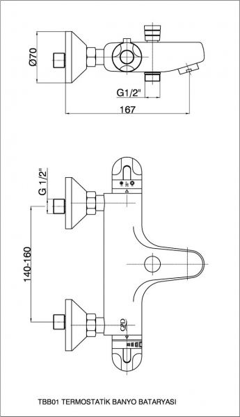 GPD Termostatik TBB01 Banyo Bataryası