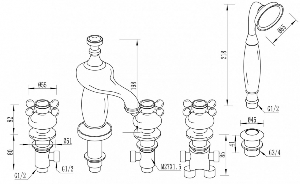 Penta Anatolia Gold Cyristal Ankastre 3513 Küvet Bataryası (Altın)