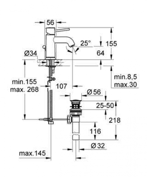 Grohe BauClassic 32862R00 Lavabo Bataryası