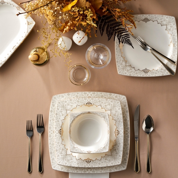 Karaca Mühür Fine Cream Gold 60 Parça Yemek Takımı