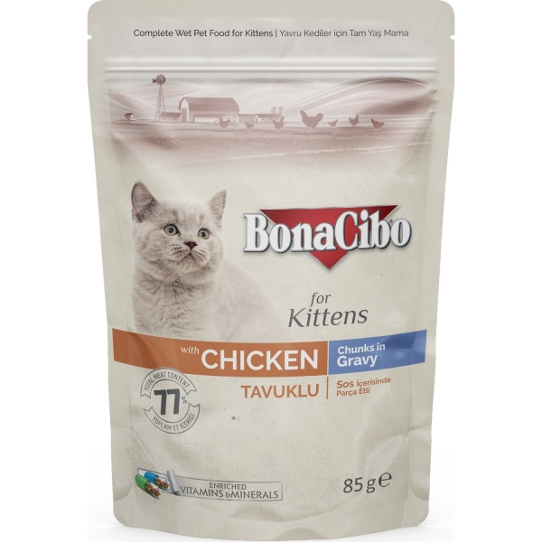 Bonacibo BonaCibo Soslu Tavuklu Pouch Yavru 85 gr Kedi Maması