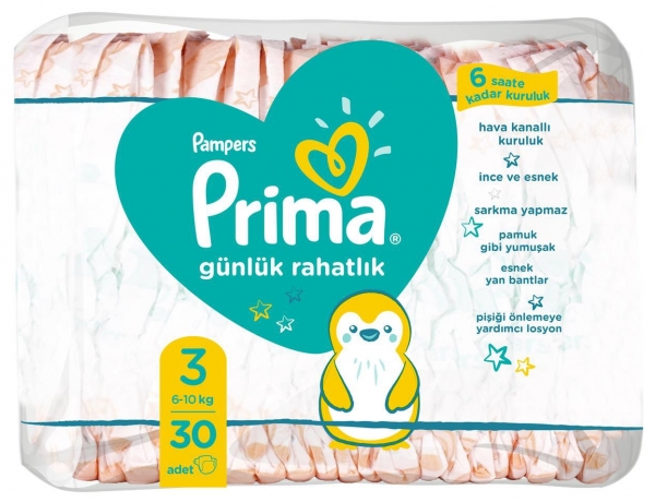 Prima Günlük Rahatlık 3 Beden 30 Adet Bebek Bezi