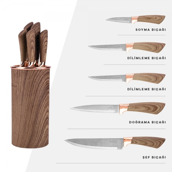 Karaca Wave Brown Standlı Bıçak Seti 6 Parça