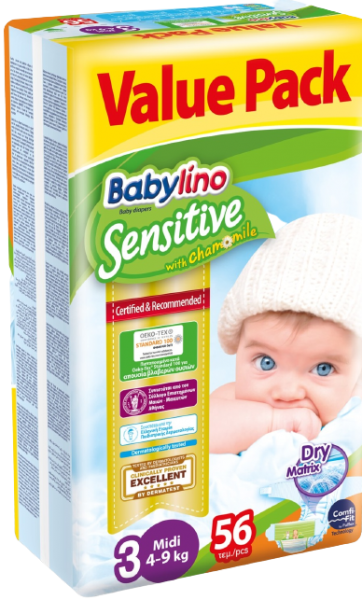 Babylino Sensitive 3 Beden 56 Adet Bebek Bezi