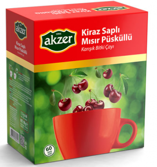 Akzer Kiraz Saplı Mısır Püsküllü Çay Bardak Poşet 60 Adet