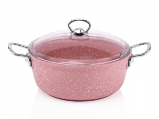 Taç Aksu Pembe Granit Döküm Derin Tencere 24 cm