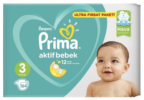 Prima Aktif Bebek 3 Beden 164 Adet Bebek Bezi