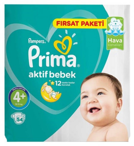 Prima Aktif Bebek 4+ Beden 54 Adet Bebek Bezi
