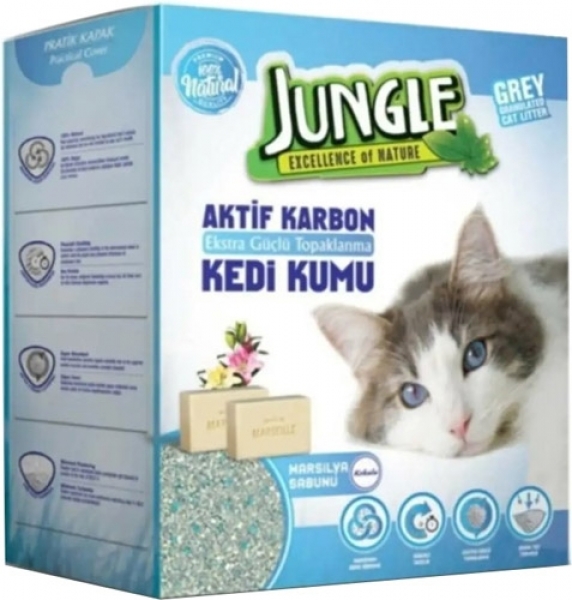 Jungle Aktif Karbonlu Gri Marsilya Sabunlu 6 lt Kedi Kumu