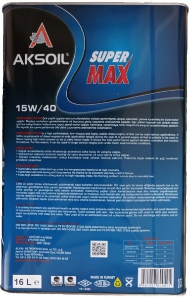 Aksoil Gold Series Premium Diesel 15W-40 CF-4/SJ Motor Yağı (16 litre)