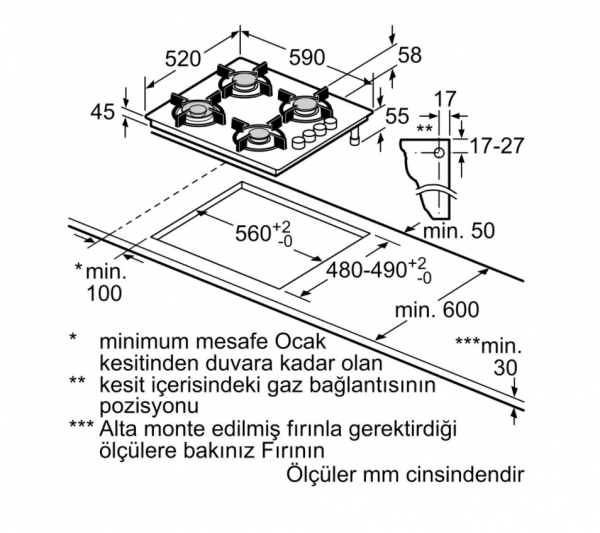 Bosch POP6C6O10O Ankastre Gazlı Ocak