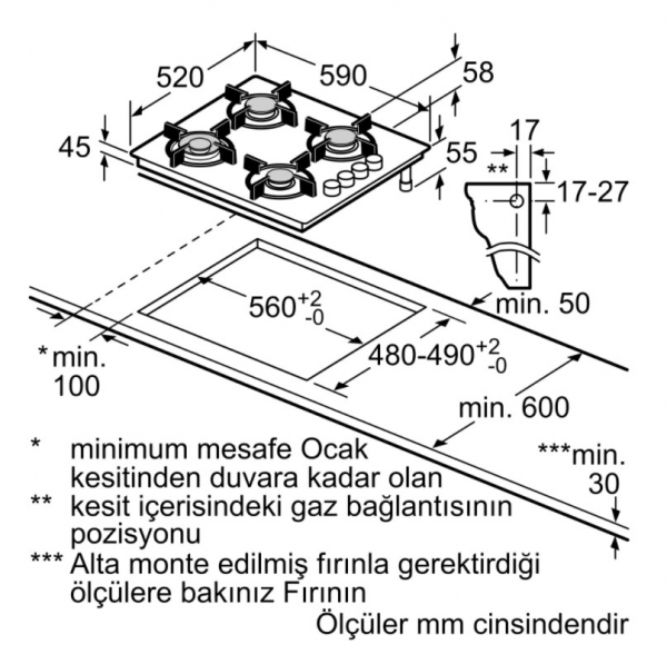 Bosch POP6C9O10O Ankastre Gazlı Ocak