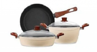 Blue House BH4102DS Cream 3 Parça Döküm Tencere ve Tava Seti