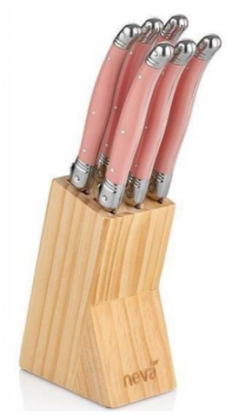 Neva Sweet Mini Pembe Standlı Bıçak Seti 6 Parça (Gümüş / Pembe)