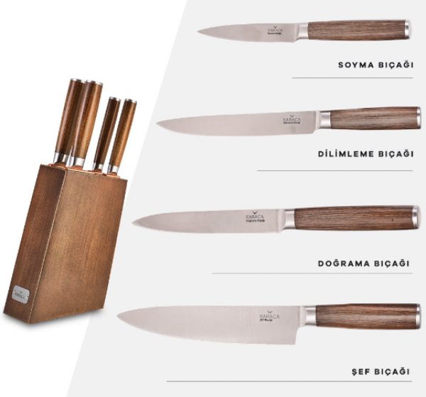 Karaca Hardwood Standlı Bıçak Seti 5 Parça