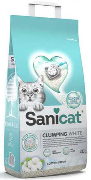 Sanicat Clumping White Cotton Fresh Oksijen Kontrol 10 lt Kedi Kumu