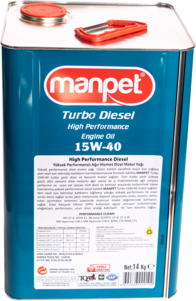 Manpet Turbo 15W-40 CF-4 Motor Yağı (16 litre)