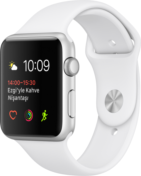 Apple Watch Series 1 (42 mm) Gümüş Rengi Alüminyum Kasa ve Beyaz Spor Kordon Akıllı Saat