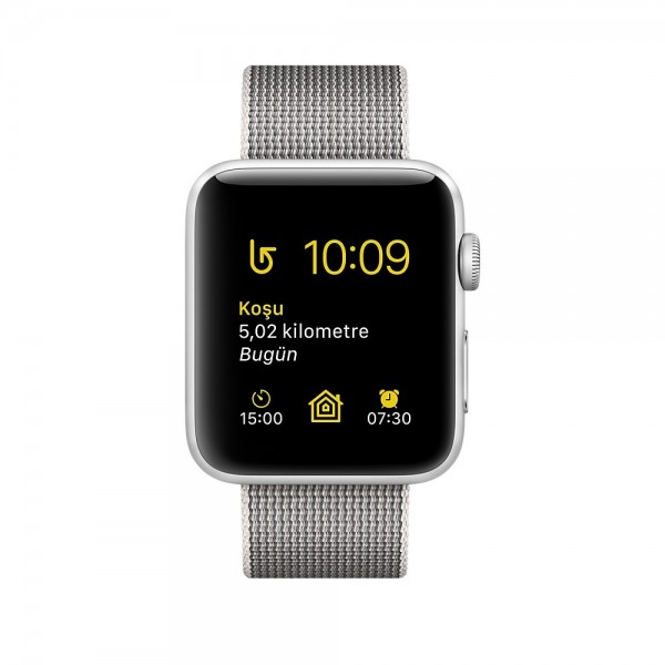 Apple Watch Series 2 (42 mm) Gümüş Rengi Alüminyum Kasa ve Naylon Örme İnci Grisi Kordon Akıllı Saat